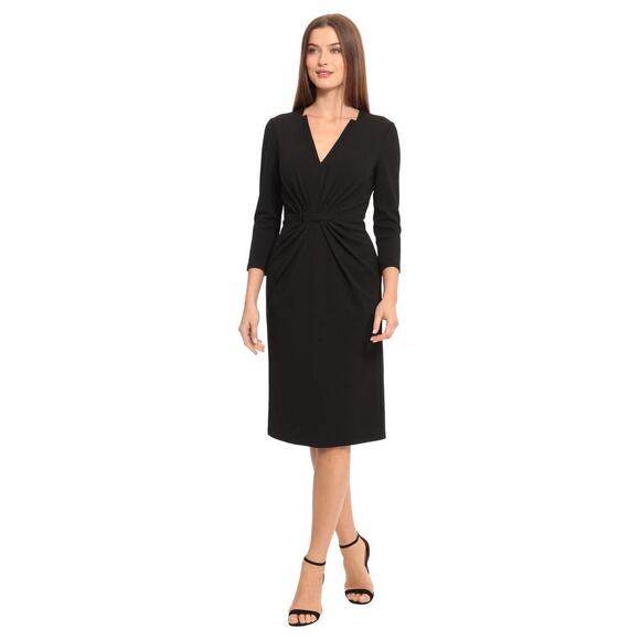 Maggy London Zoey black pleated waist Gathered sheath dress sz 16 $138 - Picture 1 of 7